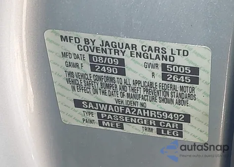 2010 Jaguar Xf Luxury из США, поврежденный, VIN SAJWA0FA2AHR59492